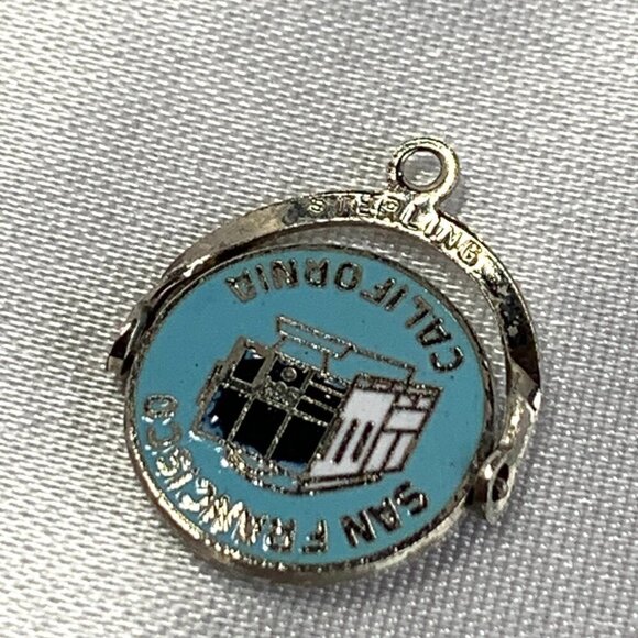 Vintage Sterling Silver San Francisco California Cable Car Charm Pendant Blue - Picture 5 of 11